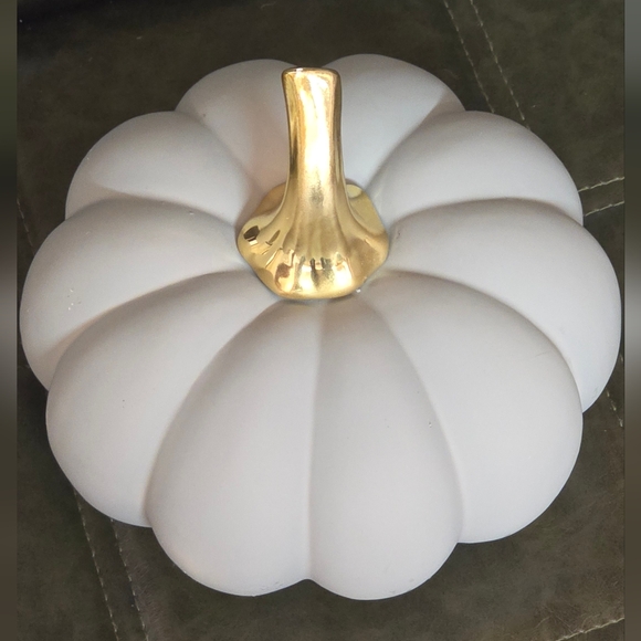 BNWT Ceramic Hollow Gray Pumpkin W/ Golden Stem 8 X 8. (2) Available Priced Sep. - Picture 1 of 10